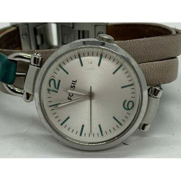 Fossil ES3224 Women's Watch Analog White Dial Beige Teal Leather Band 32mm D386 - Picture 6 of 9